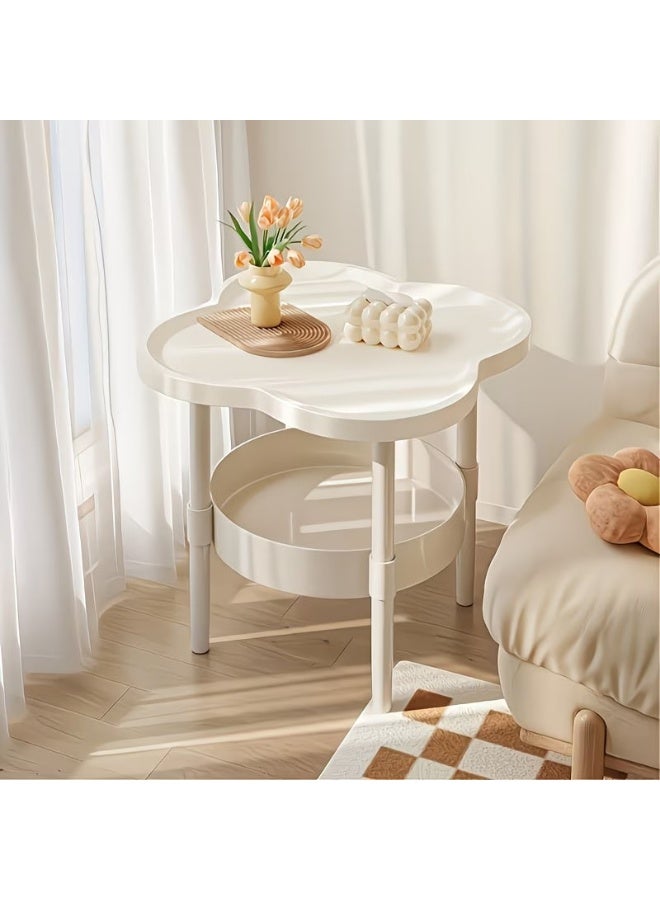 DubaiGallery Stylish White End Table with Spill-Resistant Tray Surface, Two-Tier Storage, Durable Metal Legs, Perfect Sofa Side or Bedside Table for Modern Home Decor - Image 2